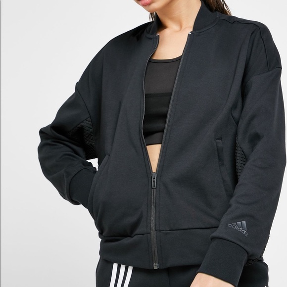 Adidas Jackets \u0026 Coats | Nwt Women Adidas ID Bomber Jacket Mesh Overlays | Color: Black | Size: XL | Madamefroufrou's Closet